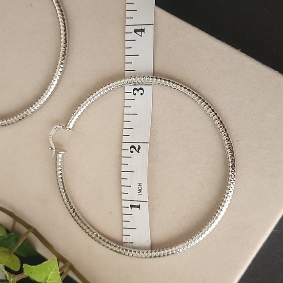 Silver Hoop Earrings Gold Filled Diamond Cut Design - Picture 5 of 5